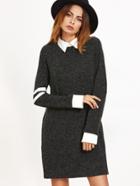 Shein Black Contrast Collar And Cuff Striped Sleeve Dress