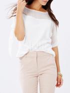 Shein Beige Self-tie Bow Split Half Sleeve Blouse