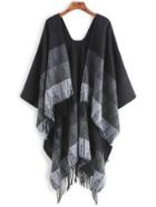 Shein Black Ombre Stripe Fringe Edge Poncho Scarf