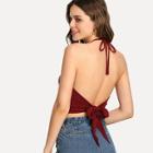 Shein Knot Open Back Shirred Crop Halter Top