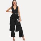 Shein Tiered Ruffle Leg Plunging Neck Jumpsuit