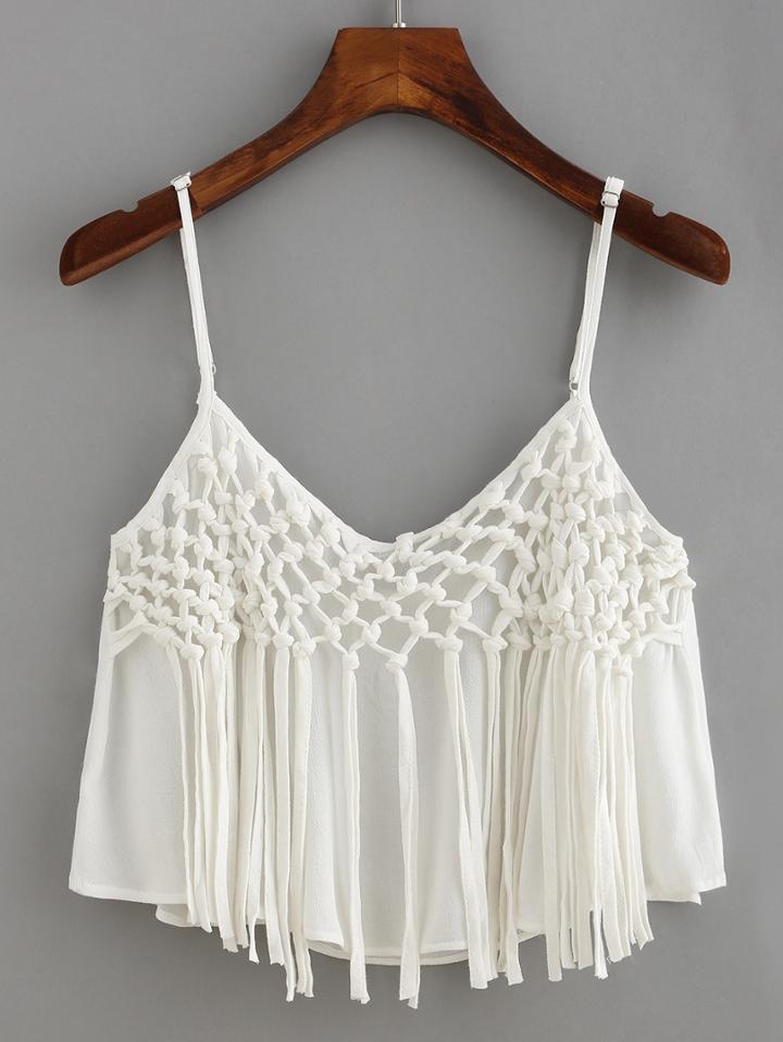 Shein Macrame Fringe Crop Cami Top