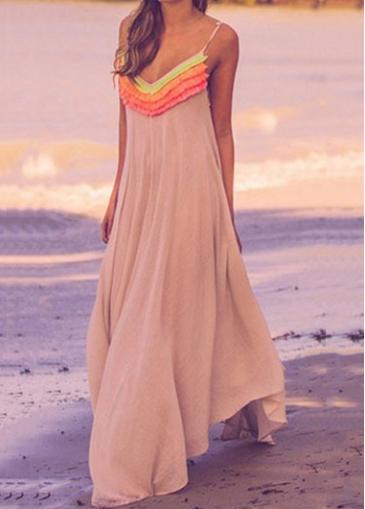 Rosewe Spaghetti Strap Ruffled Maxi Beach Dress