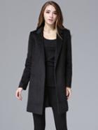 Shein Black Notch Lapel Long Sleeve Slim Woolen Coat