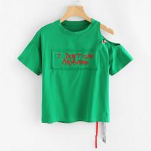 Shein Letter Embroidered One Shoulder Tee