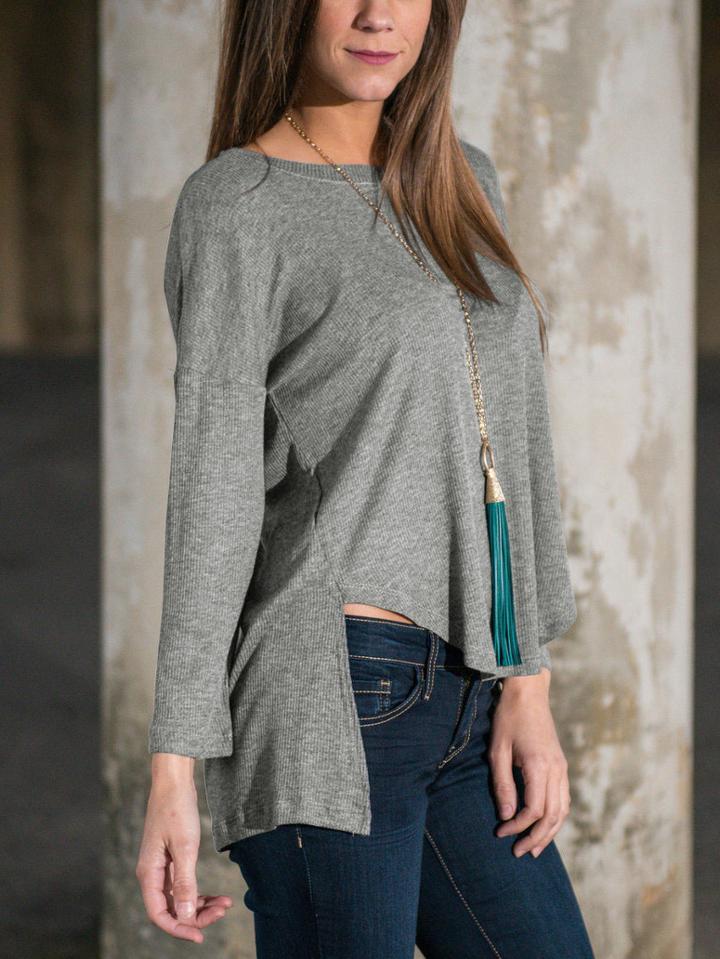 Shein Grey Round Neck Dip Hem Knitwear