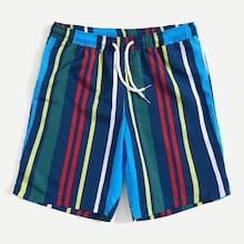 Shein Men Striped Pocket Patched Drawstring Shorts
