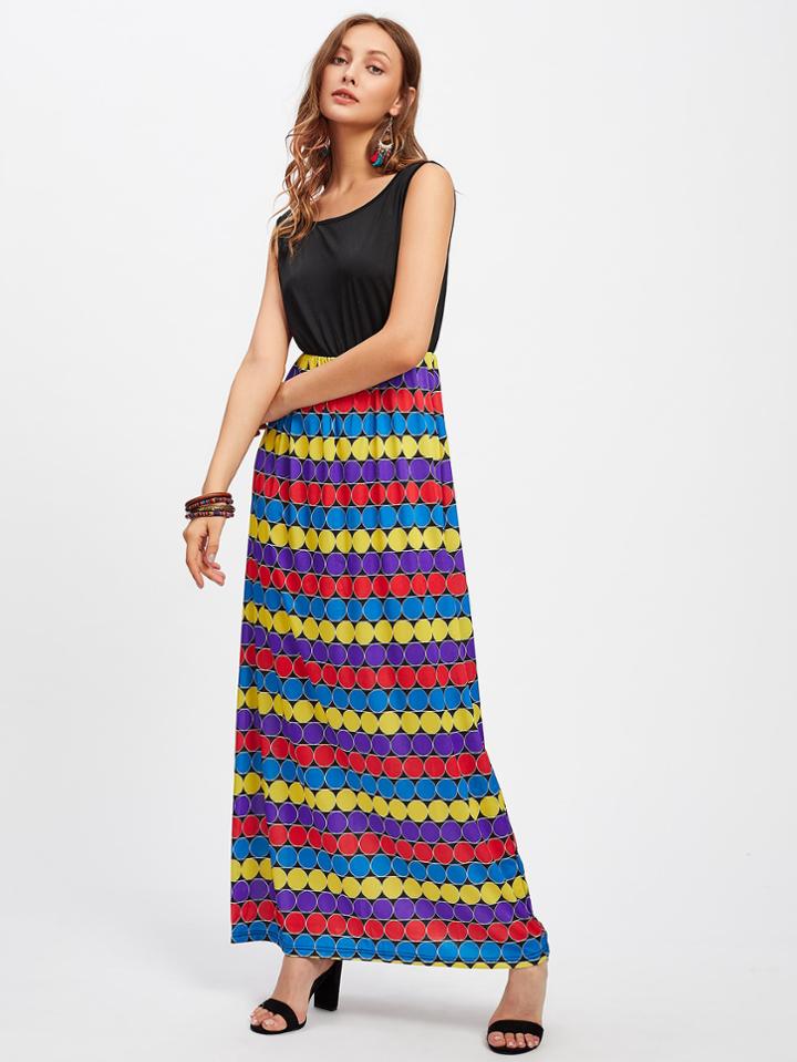 Shein Colorful Dot Contrast Blouson Tank Dress