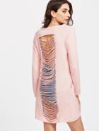 Shein Pink V Neck Raglan Sleeve Ripped Back T-shirt