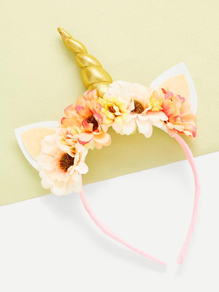 Shein Flower Embellished Ear Design Unicorn Headband