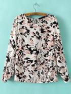 Shein Multicolor Long Sleeve Hollow Back Leaves Print Blouse