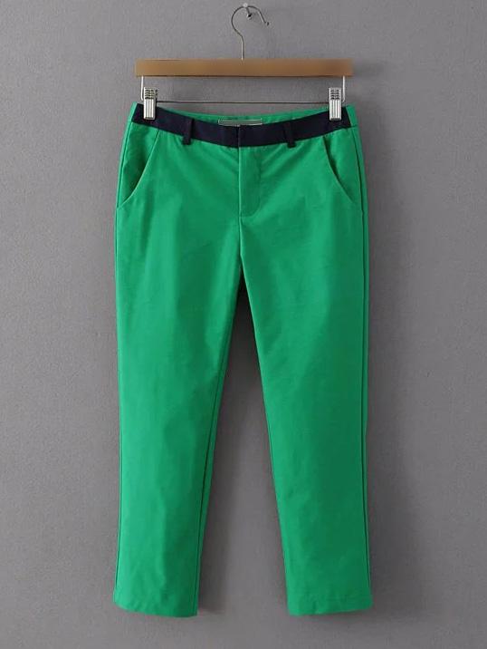 Shein Green Zipper Fly Pocket Pants