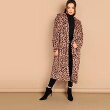 Shein Plus Leopard Print Longline Coat