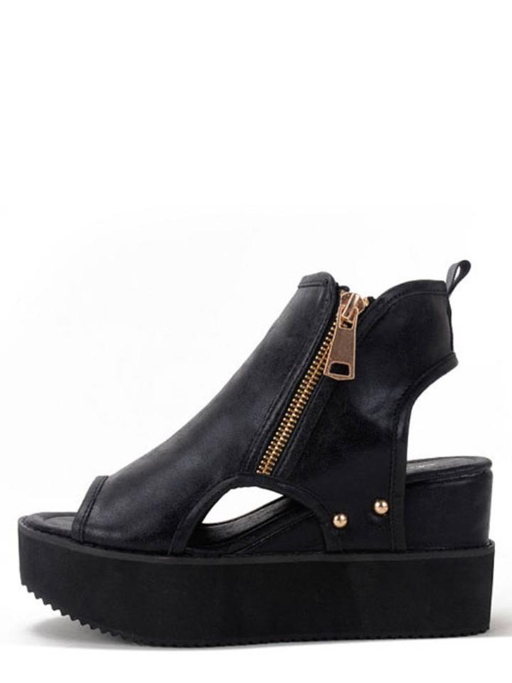Shein Peep-toe Cutout Zipper Side Thick-soled Wedges