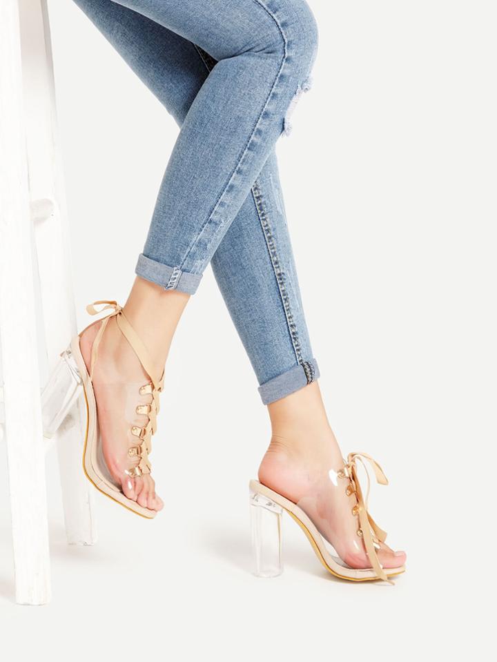 Shein Clear Design Lace Up Block Heeled Sandals