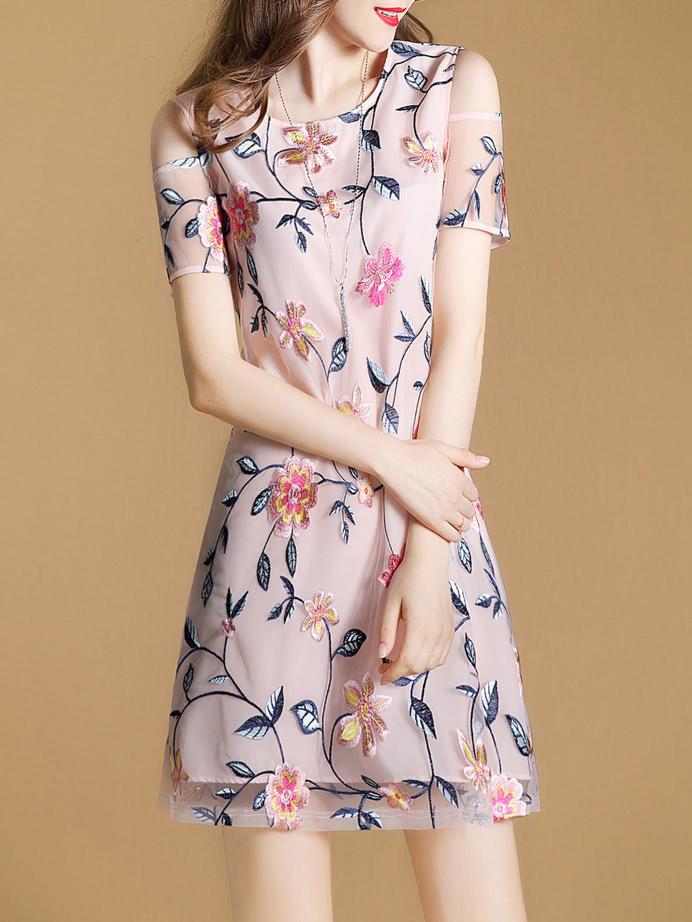 Shein Flowers Embroidered Gauze Dress