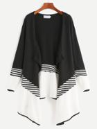 Shein Black Contrast Striped Drape Front Coat