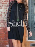 Shein Black Lace Eyelet Sleeve Keyhole Back Dress