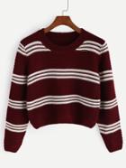 Shein Burgundy Striped Crop Pullover Sweater