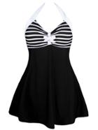 Shein Halter Contrast Striped Tie Front Skirted Swimwear