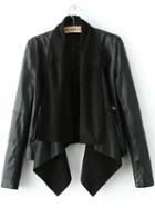 Shein Black Removable Collar Crop Pu Jacket