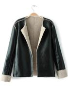 Shein Black Seam Pu Jacket With Faux Shearling Lining