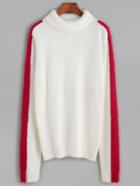 Shein White Contrast Panel Fluffy Sweater