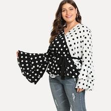 Shein Plus Polka Dot Self Tie Blouse