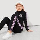 Shein Girls Zip Up Letter Tape Jacket & Pants Set