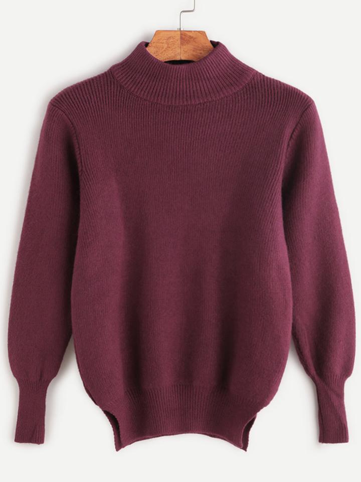 Shein Purple Mock Neck Slit Side Jersey Sweater