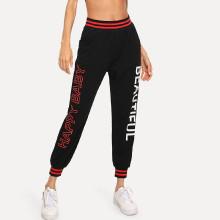 Shein Letter Print Striped Peg Leg Pants