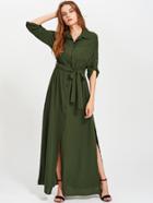 Shein Roll Tab Sleeve Side Slit Equipment Shirt Dress