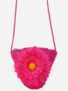 Shein Hot Pink Flower Embellished Straw Crossbody Bag