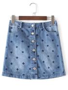 Shein Buttoned Front Embroidery A-line Skirt