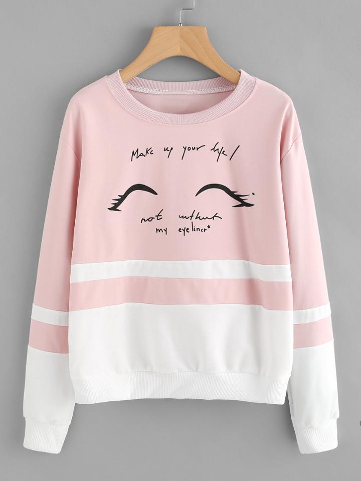 Shein Letter Print Cut And Sew Sweatshirt