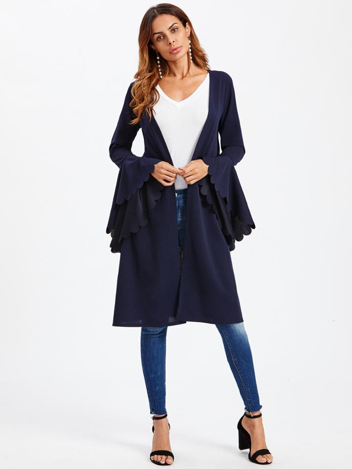 Shein Scallop Bell Cuff Open Front Duster Coat