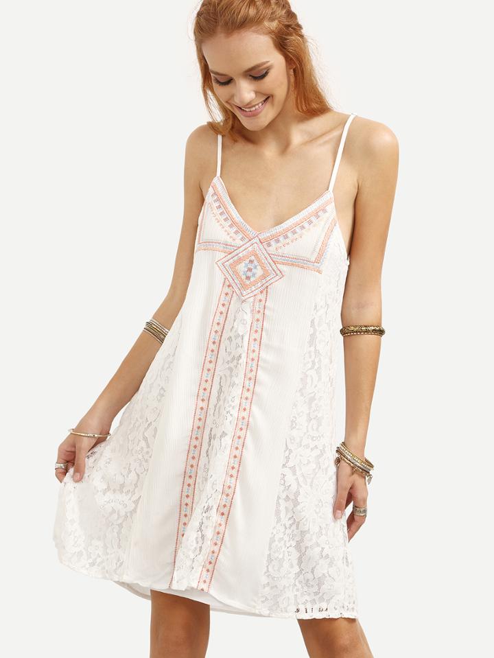 Shein Spaghetti Strap Embroidered Lace Insert Keyhole Back Dress