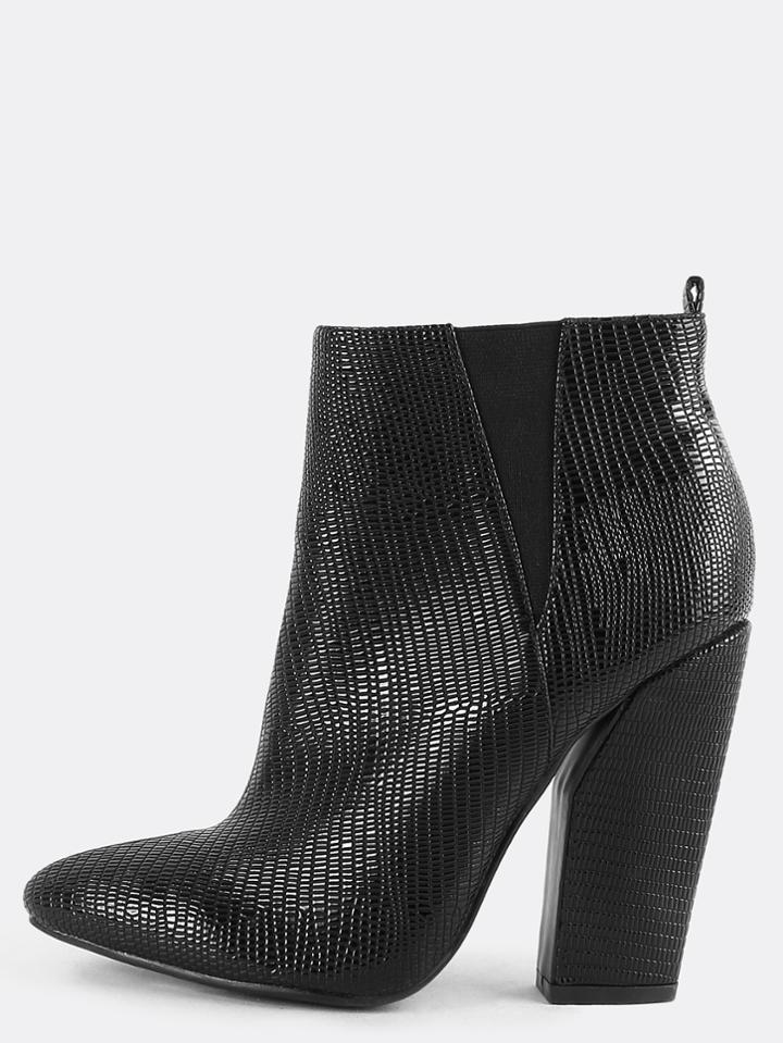 Shein Pointy Toe Snake Ankle Booties Black