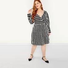 Shein Plus Knot Side Surplice Wrap Striped Dress