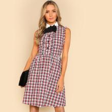 Shein Contrast Collar Frilled Placket Shirt Dress