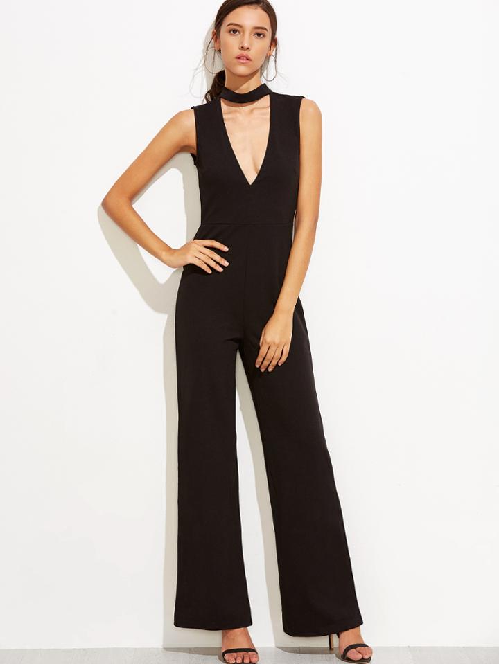 Shein Black Halter Cut Out Jumpsuit