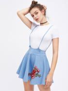 Shein Embroidered Rose Patch Flared Shoulder Strap Skirt