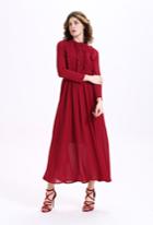 Shein Burgundy Button Front Ruffle Chiffon Dress With Belt