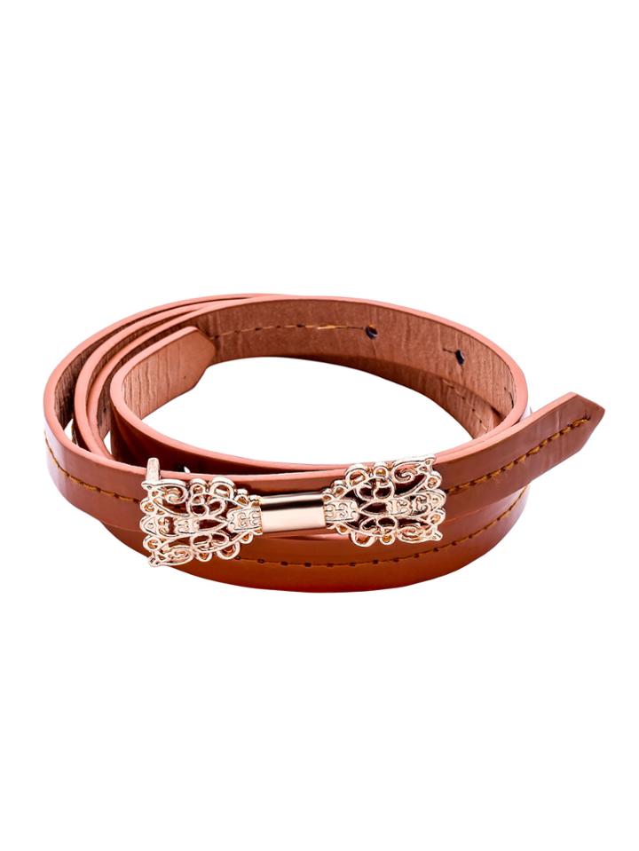 Shein Camel Metal Hollow Bow Buckle Skinny Belt