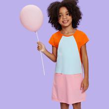 Shein Girls Cut And Sew Pocket Front Dress