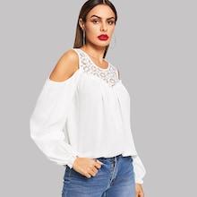 Shein Lace Contrast Cold-shoulder Top