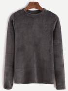 Shein Dark Grey Mock Neck Velvet T-shirt