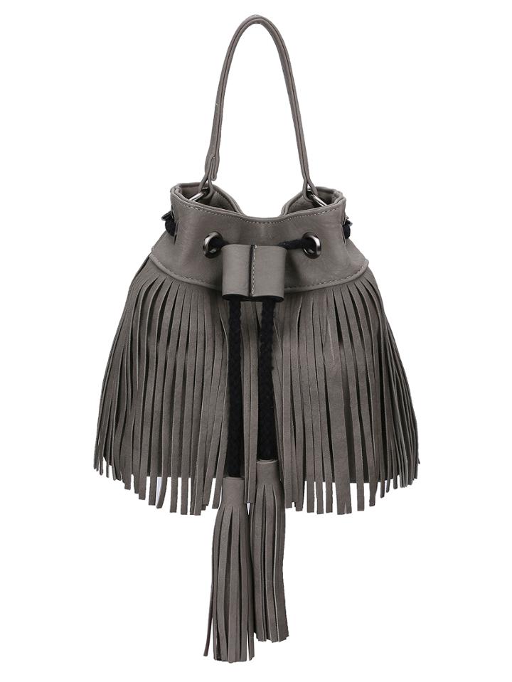 Shein Grey Drawstring Tassel Bucket Bag