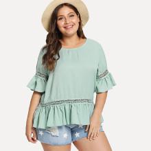 Shein Plus Ruffle Hem Hollow Out Top