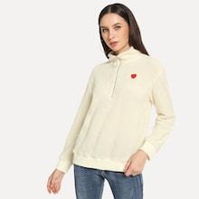 Shein Heart Embroidered Pullover Teddy Jacket